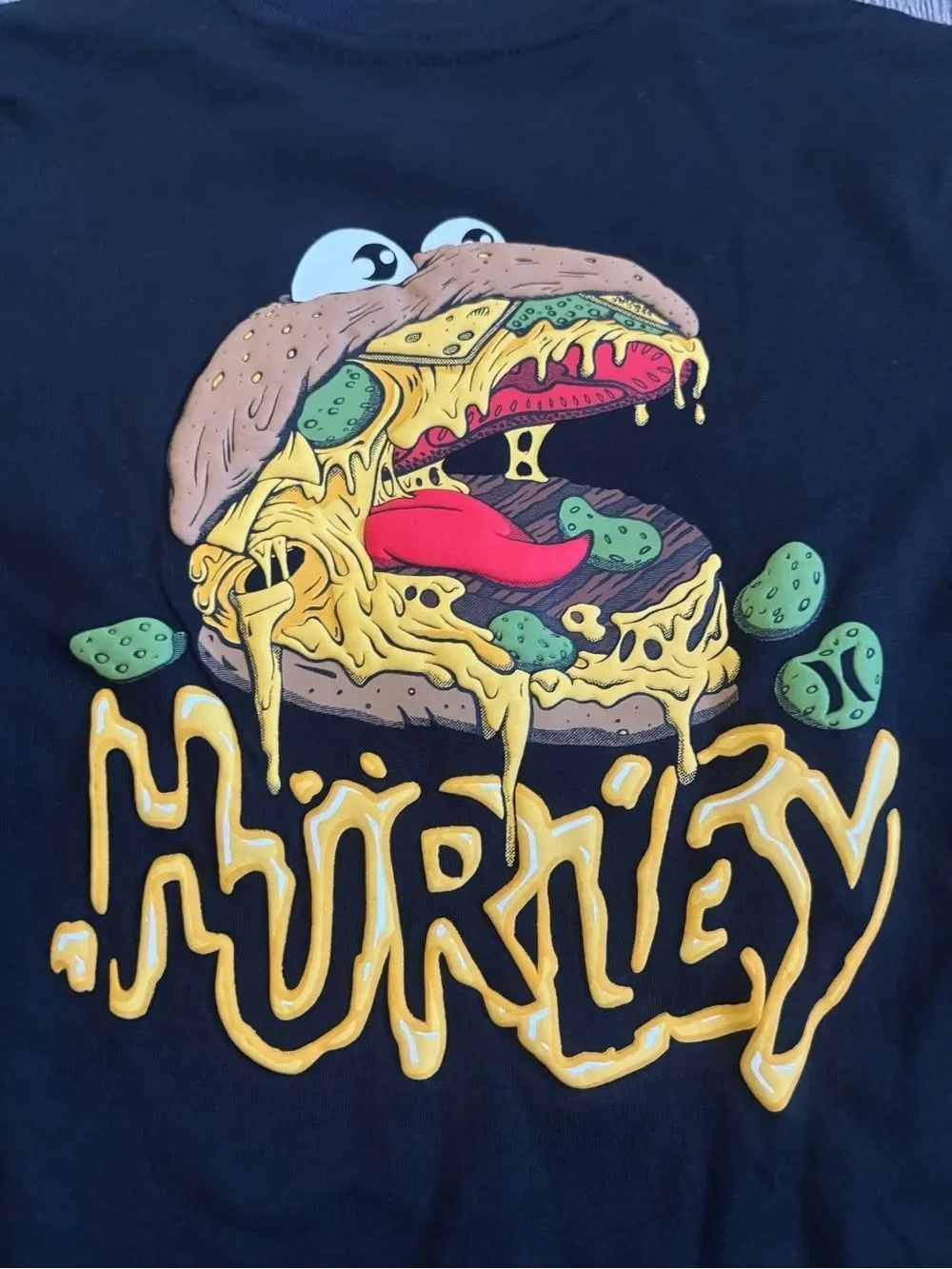 Hurley Kids Black Long-Sleeve Graphic Tee with Yellow Fries Pocket